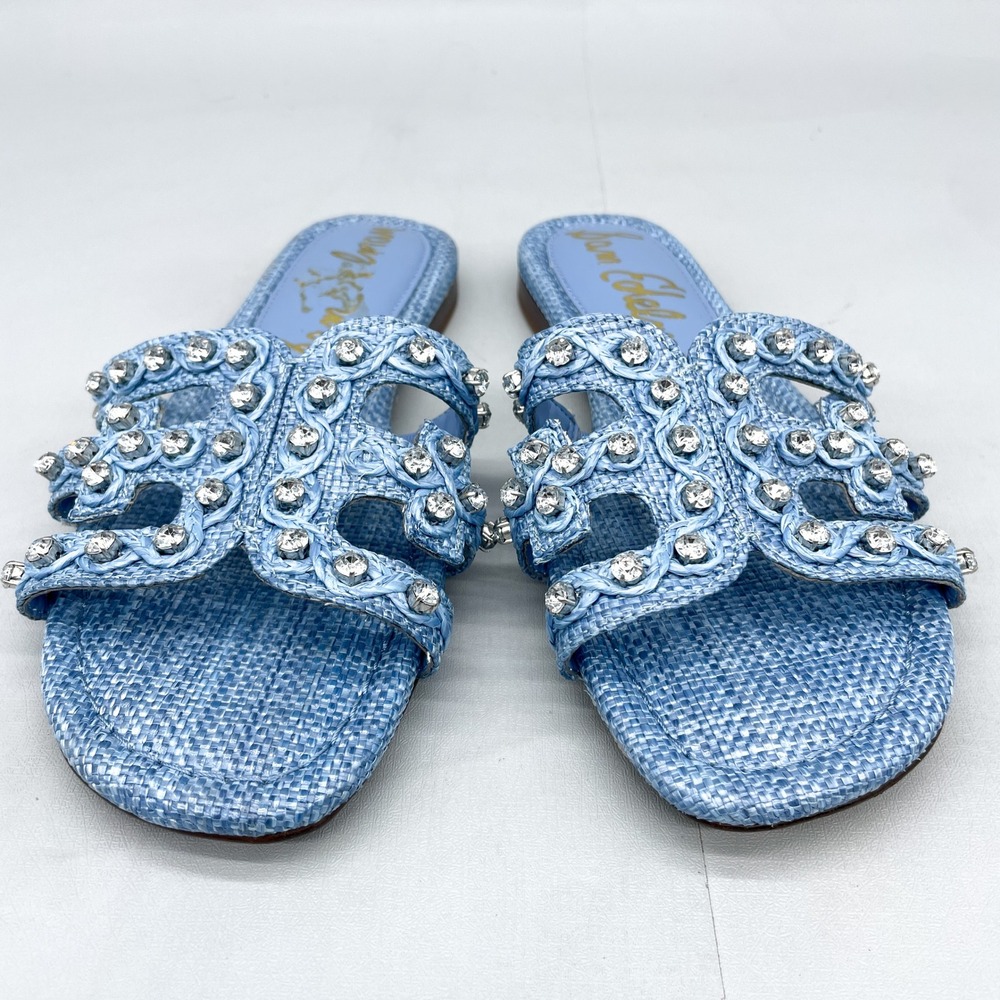 Sam Edelman Womens 6 Bay Jewel Raffia Slide Sandals Shoes Blue Crystal Embellish - Picture 4 of 12